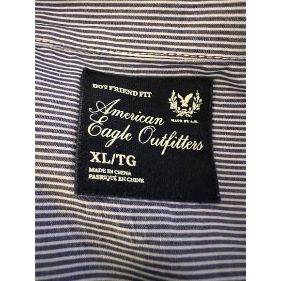 American Eagle outfitters blouse XL Blue white stripes long sleeve button up - Picture 11 of 14